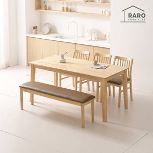 라로퍼니처 디어 1700 고무나무 원목 6인 식탁 세트 (식탁+의자3+벤치1)