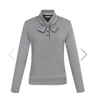 [핑]여성 넥 리본 잔패턴긴팔티셔츠  121D3TR153_BK_YS