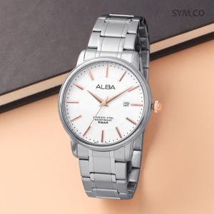 알바 AS9743X1 클래식 라운드 로즈 콤비 아날로그 데일리 남자 메탈 시계 d