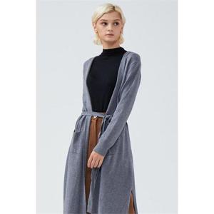 오픈 후드 롱트임 니트 가디건 그레이