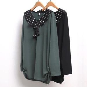 빅사이즈카라티 7536L410 배색도트블라우스 MN