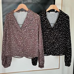 빅사이즈패턴블라우스 S979L410 루즈땡땡이하트카라셔츠 YP