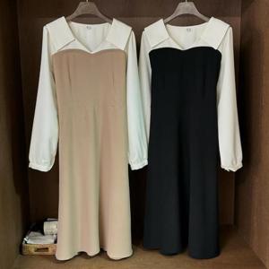 빅사이즈배색원피스 T008L410 프렌치배색카라원피스 YP