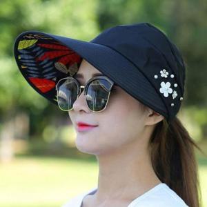 예쁜 꽃 진주 장식 포인트 돌돌이 여성 썬캡 모자