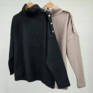 빅사이즈견장티 T579L412 사이드단추폴라넥루즈티 NB