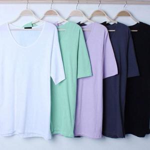 빅사이즈무지티 T576L412 솔리드유넥루즈반팔티 MS