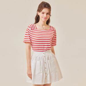 FOCUS  스퀘어넥 줄지 반팔 티셔츠 PBBF5M1TS4910