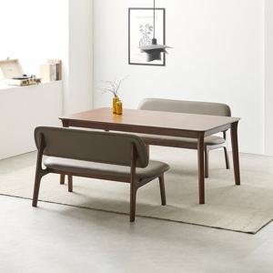 라로퍼니처 레스트 1400 고무나무 원목 낮은 4인 식탁 세트 (식탁+벤치2)