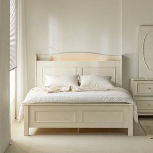 크리밍 웨인스코팅 LED조명 크림 화이트 원목 침대 프레임 퀸(Q),킹(K) 겸용