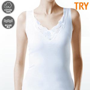 TRY 여 순면 레이스 민소매런닝