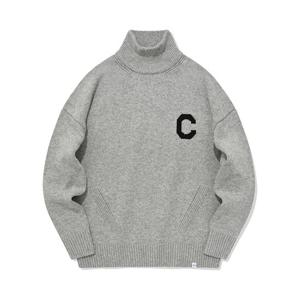 [커버낫] [TAG가 99,000] C 로고 터틀넥 니트 멜란지 그레이