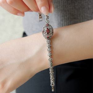 바이데이지 가넷 타원 원석 마카 실버 팔찌 Bl0309