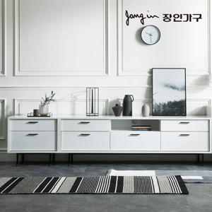 장인가구 루시퍼 화이트 다용도 수납 2400 거실장 세트A