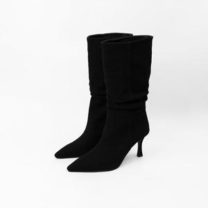 [신난다슈]여성 미들 부츠 힐 8cm 스틸레토 하이힐 미디 부츠 스웨이드 NF252457S 블랙