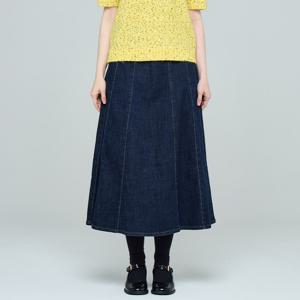 [유닛]데님 플리츠 플레어 밴딩 스커트UFKWBS385N