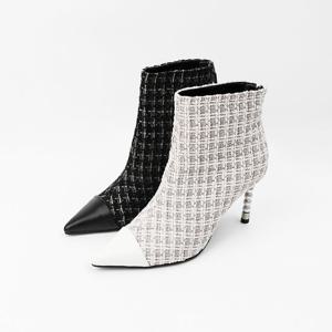 [신난다슈]여성 앵클 부츠 힐 9cm 2종 여자 스틸레토 하이힐 숏 앵글 부츠 트위드 AG250529