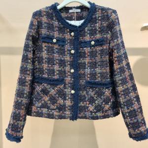 라티움 HC34 트위드자켓 가을 초겨울 띠 배색라인 노카라 체크트위드자켓 T2541kk02