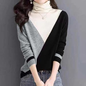 [올리비에스클로젯]모던 배색 포인트 터틀넥 니트_O2512KN621D