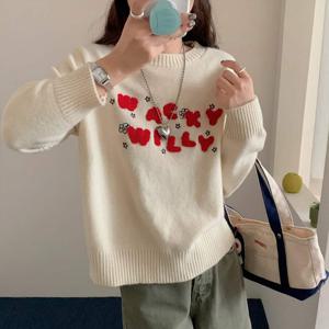 [올리비에스클로젯]영문 배색 자수 라운드니트_O2512KN070D