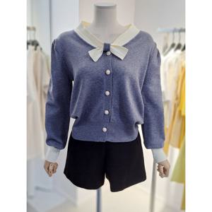 [르샵]쁘띠 리본넥 배색 니트 가디건 (BP1KC030A)