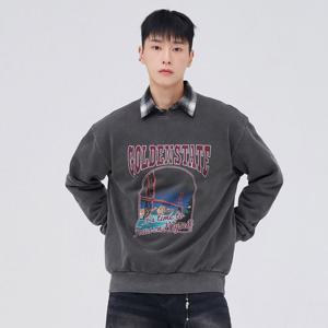 [체이스컬트]남성 기모 피그먼트 그래픽 맨투맨 티셔츠-EFRK5141