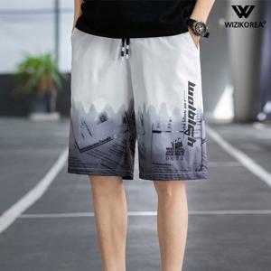 여름 남성 5부 비치 반바지 남자 밴드 밴딩 나염 팬츠 WI103PN
