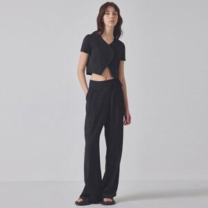 STRAPPY TWO TUCK WIDE SLACKS_T416BT702(BK)