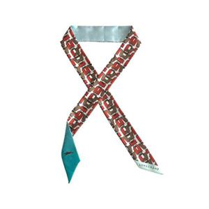 롱샴 그래픽 프린트 실크 쁘띠 스카프 51010SOI AQUA ORANGE