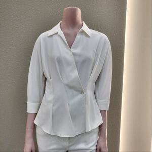 [꼼빠니아]칠부소매 허리라인 포인트 카라넥 블라우스 CAFU4-WRB