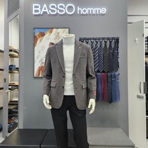 [바쏘옴므]심플 포인트배색울캐시미어체크패턴자켓WSY4JS26_OD