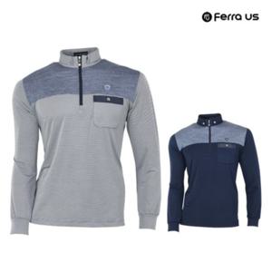 [티엔디]남성 봄 가을 골프웨어 골프 배색 긴팔 반집업 티셔츠