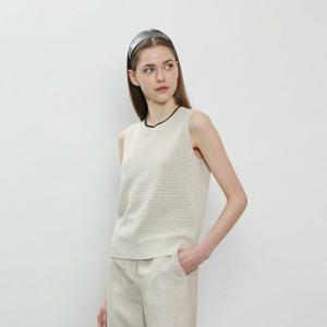 [UNIT]린넨 혼방 배색 니트 슬리브리스 탑 [UFJKSN241N]