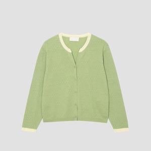 [UNIT]린넨 혼방 크루넥 오픈 배색 니트 가디건 [UFJKCA255N-GREEN]