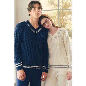 (비너스) 포그니 브이넥 꽈배기 극세사 니트 커플상의-VEV3976MW