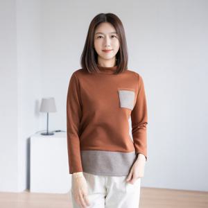 엄마옷 마담4060 주머니배색반폴라티셔츠 데일리 여성 -ZTE2512006-