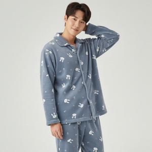 바풀 SN 180046 남성 잠옷 상하 밍크융 카라 수면잠옷 세트 - 블루레빗