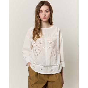 아떼 바네사브루노 25SS 스테디셀러 화이트 펀칭배색 면혼방 7부소매블라우스 WVBL5B231WT