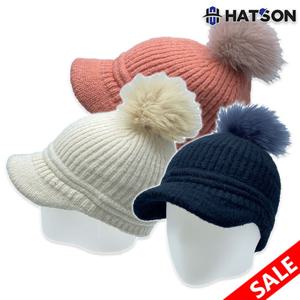 [햇츠온]여성 겨울모자 주니어 겸용 폼폼 챙 비니 H24-107