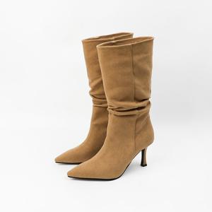 [신난다슈]여성 미들 부츠 힐 8cm 스틸레토 하이힐 미디 부츠 스웨이드 NF252457S 베이지