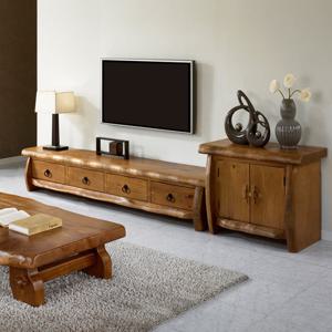 아름드리 통원목 거실장세트 2PC 통나무 TV대