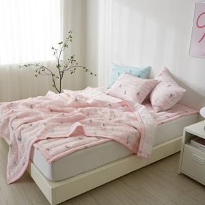 [르헤브] 러블리본 시원한 시어서커 얇은 차렵이불 밴딩 패드 풀세트 Q