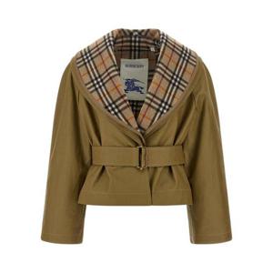 버버리 크롭 코튼 가죽 자켓 체크 워머 8119106LICHEN Brown