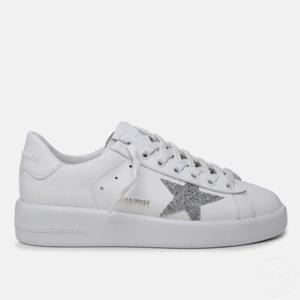 골든구스 실버 스와로브스키 크리스털 스타 화이트 레더 퓨어스타 여성 스니커즈 GWF00197 F002789 80185