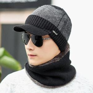 겨울모자 베이스 넥워머 니트모자(블랙) 일체형니트챙모자 털모자