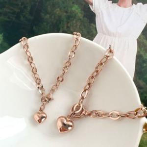 하트 통통 팔찌 14k화이트골드소 사이즈18cm