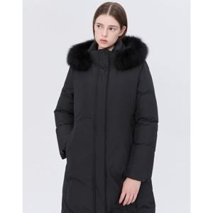 닥스 여성 24FW 스테디셀러폭스FUR구스다운 블랙 탈착 후드 논퀼팅 롱 헤비다운 점퍼 WKJU4D015BK