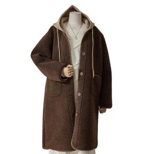 포커스 HC24 니트 후드 뽀글이 롱코트 FW5K3CT3232