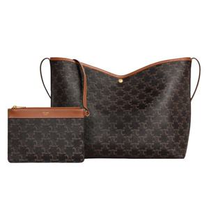 셀린느 소프트 쇼퍼백 트리옹프 캔버스 카프스킨 탄 123912GXC 04LU