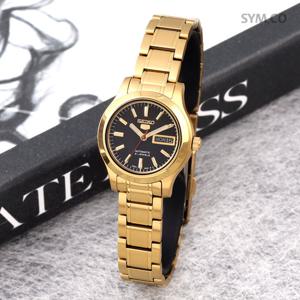 세이코5 SYMD96K1 블랙다이얼 골드 클래식 라운드 오토매틱 여자 메탈 시계 d