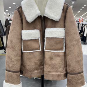 [JJ JIGOTT]여성 배색 레더 무스탕 재킷 GRBA3FS551